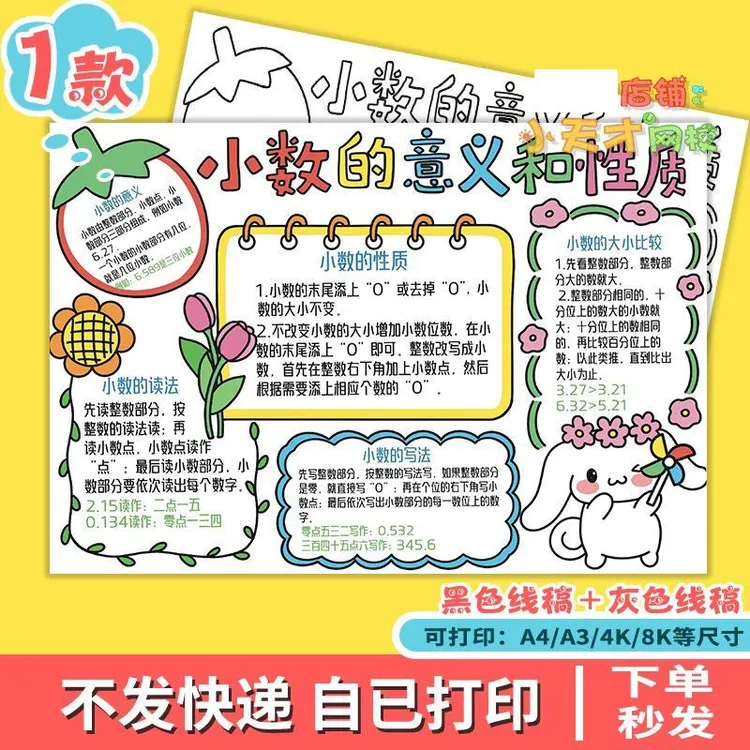 小数的意义和性质手抄报模板数学四年级下册第四单元思维导图t193