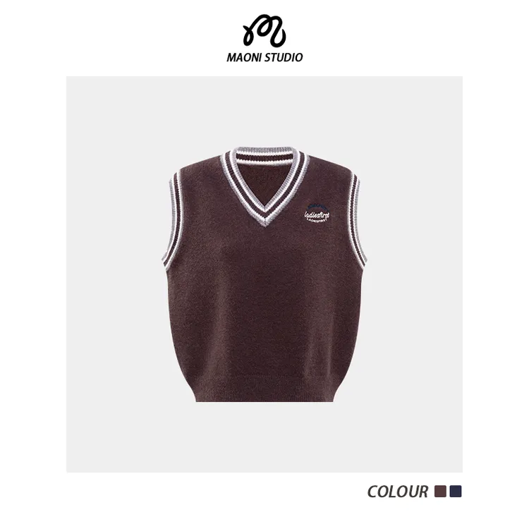 毛妮LADIESFIRST【秋日学姐】V领坎肩针织背心学院风上衣女L2279