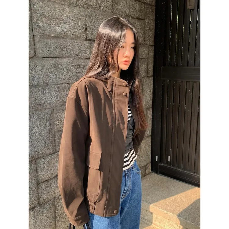 美拉德宽松挺括轻奢皮衣 易打理舒适翻领外套