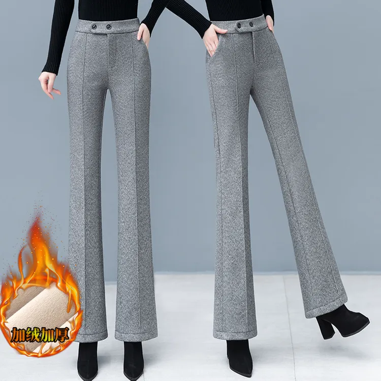 毛呢裤子女秋冬小个子裤2025新款百搭休闲西裤加绒加厚微喇女长裤