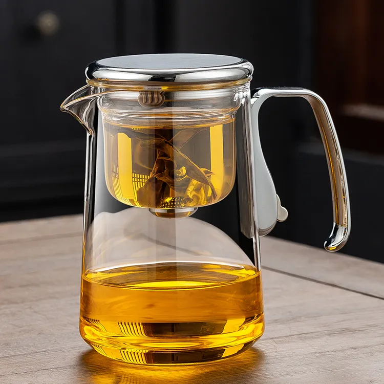 宏虎耐热玻璃内胆磁吸飘逸杯 懒人泡茶器 茶水分离泡茶壶套装无杆