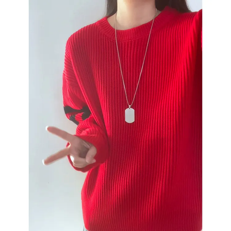 美式复古三条杠圆领毛衣男款冬季cleanfit慵懒风针织衫内搭打底衫