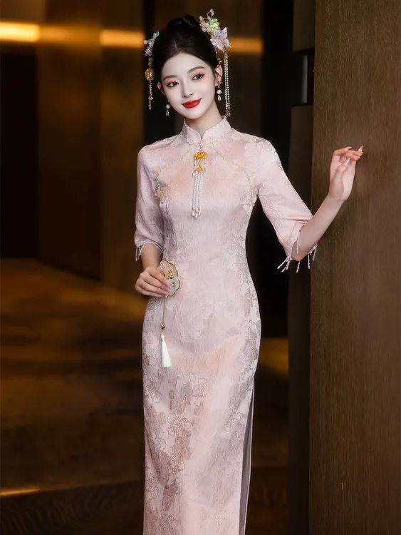新中式粉色旗袍改良2025新款订婚连衣裙平时可穿敬酒服新娘晚礼服
