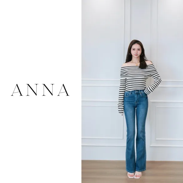 【ANNA】气质温柔感/晴山蓝显瘦高腰微喇裤25年早秋新款小个子
