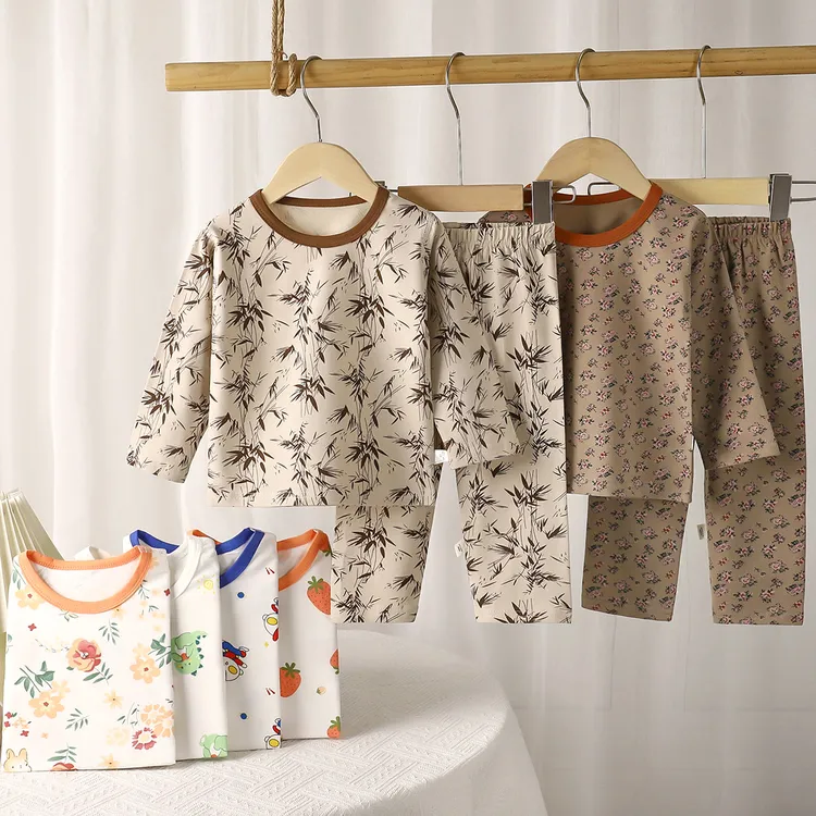 【200g棉】儿童莱卡棉家居服套装宝宝无骨睡衣男女童秋衣秋裤打底衫