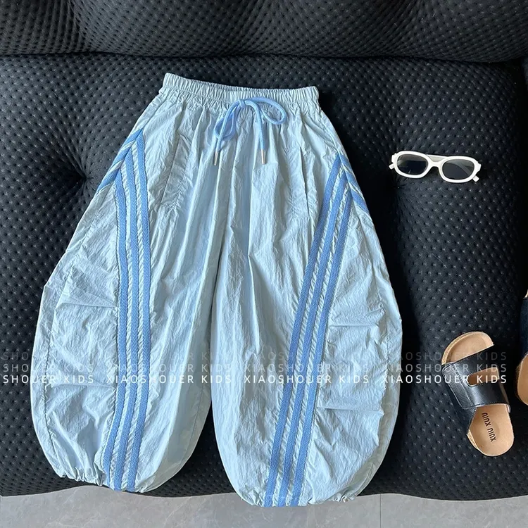 女童夏季小清新拉条灯笼裤9-12岁15中大童女孩薄款防蚊时髦休闲裤