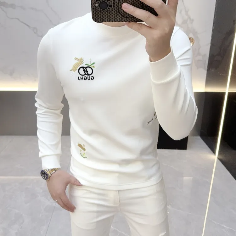 BQDK轻奢时尚保暖卫衣男秋冬季新款半高领修身加绒长袖打底T恤衫