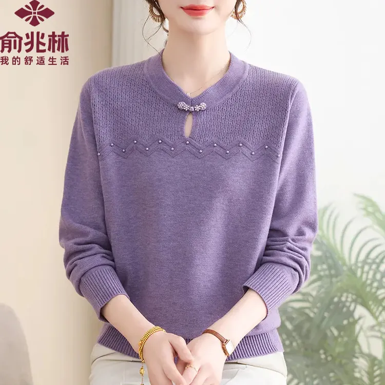 俞兆林妈妈针织衫长袖秋冬款妈妈装套头简约休闲上衣宽松套装洋气
