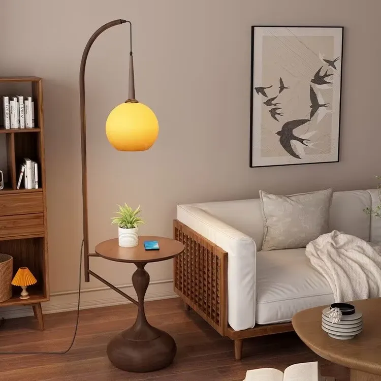 设计感落地灯卧室床头柜置物边几复古美式轻奢客厅氛围充电一体灯