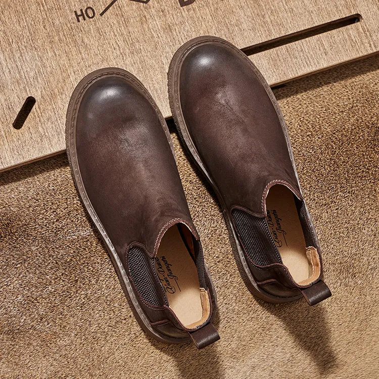 秋冬男士切尔西短靴时尚英伦风百搭休闲马丁靴真皮圆头加绒靴子