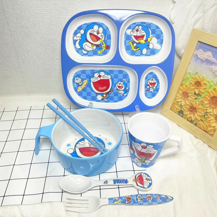 【可爱卡通】哆啦A梦儿童餐具宝宝分格餐盘儿童把手碗勺筷杯水果盘