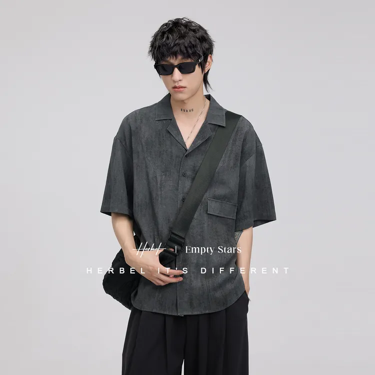 HERBEL/黑白2025夏季男士短袖西装时尚简秋季薄外套日系男士西装