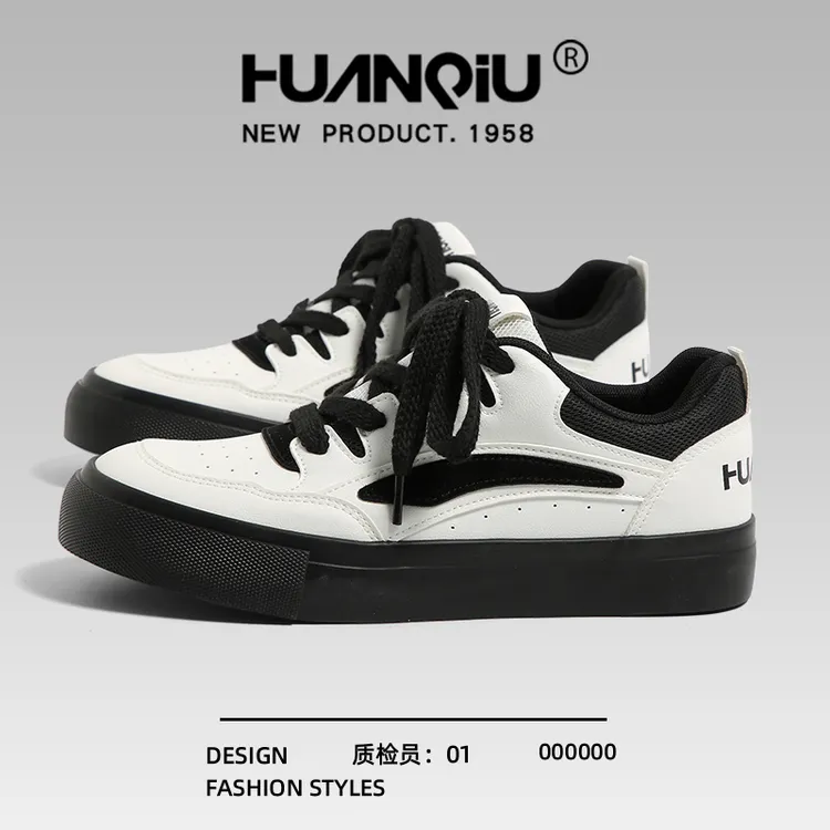 环球黑白面包板鞋男2026春季新款爆款时尚软底开车百搭运动休闲鞋