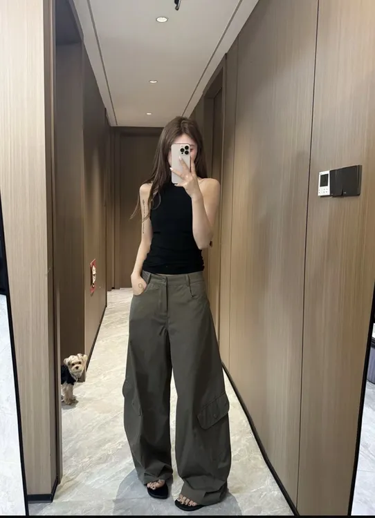 时尚潮流白色工装裤女秋季美式辣妹休闲裤宽松百搭拖地裤子#1888