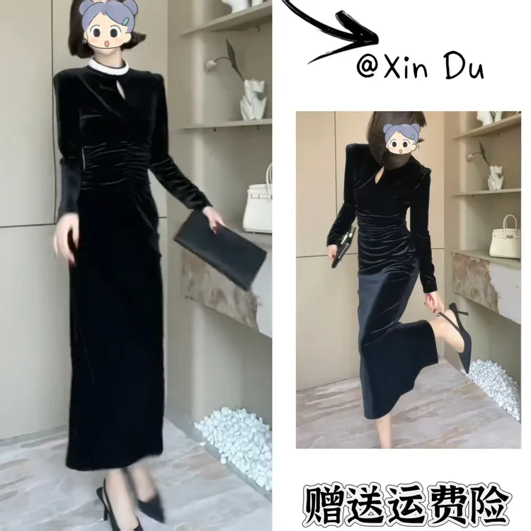 2025秋季新款时尚显瘦气质女士网红洋气连衣裙百搭款D22904