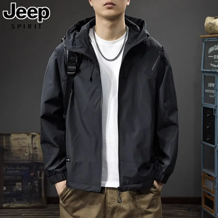 JEEP吉普美式休闲户外冲锋夹克秋冬连帽潮流宽松大码工装外套男士