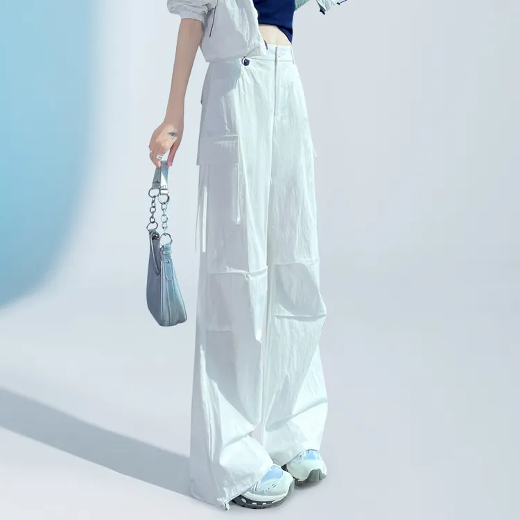 夏日工装裤女款2025新款薄款冰丝阔腿裤女户外防风冲锋裤子登山裤