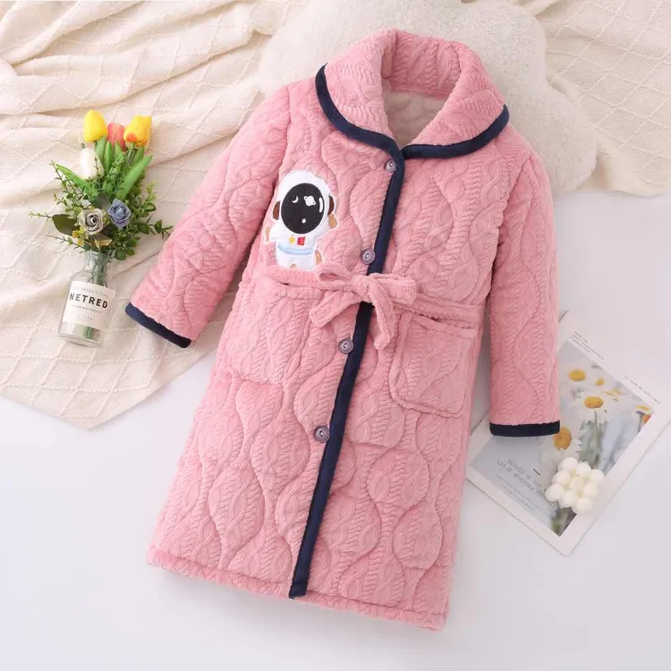 亲子睡袍新款款儿子加厚睡袍中大童珊瑚绒睡衣家居服男女童装浴袍