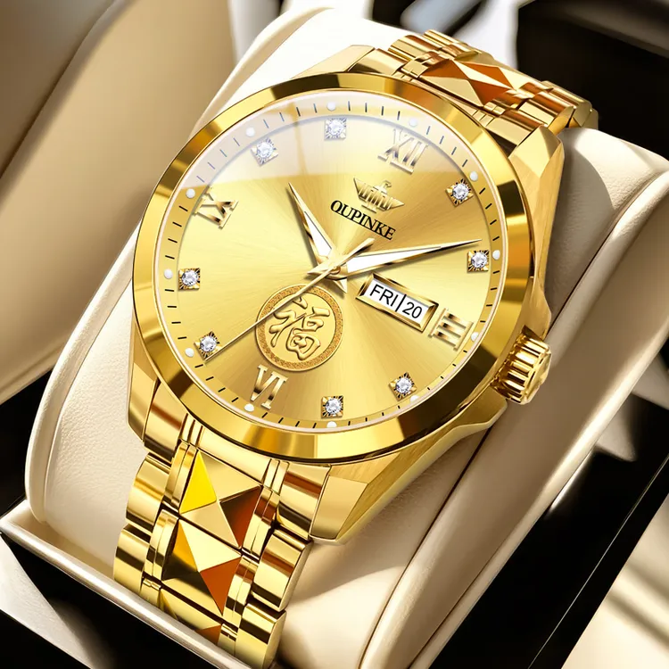 瑞士名表正品男士手表全自动机械表防水时尚奢华金色高档男表