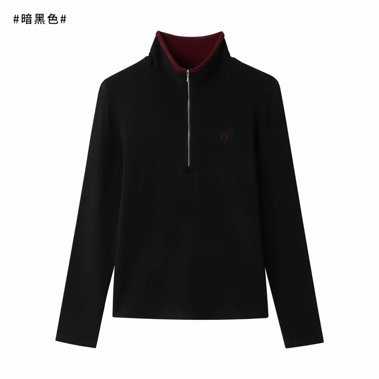 13-6293暖肤绒秋冬软糯拼色半拉链小O刺绣打底衫