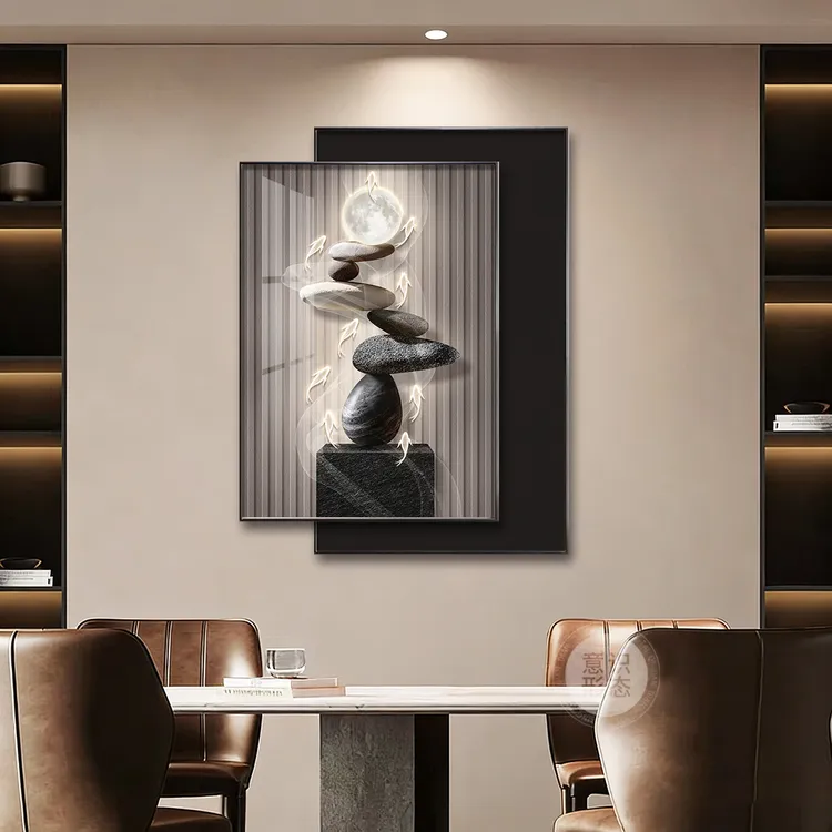 石来运转餐厅装饰画轻奢大气餐桌背景墙挂画现代简约饭厅叠加壁画