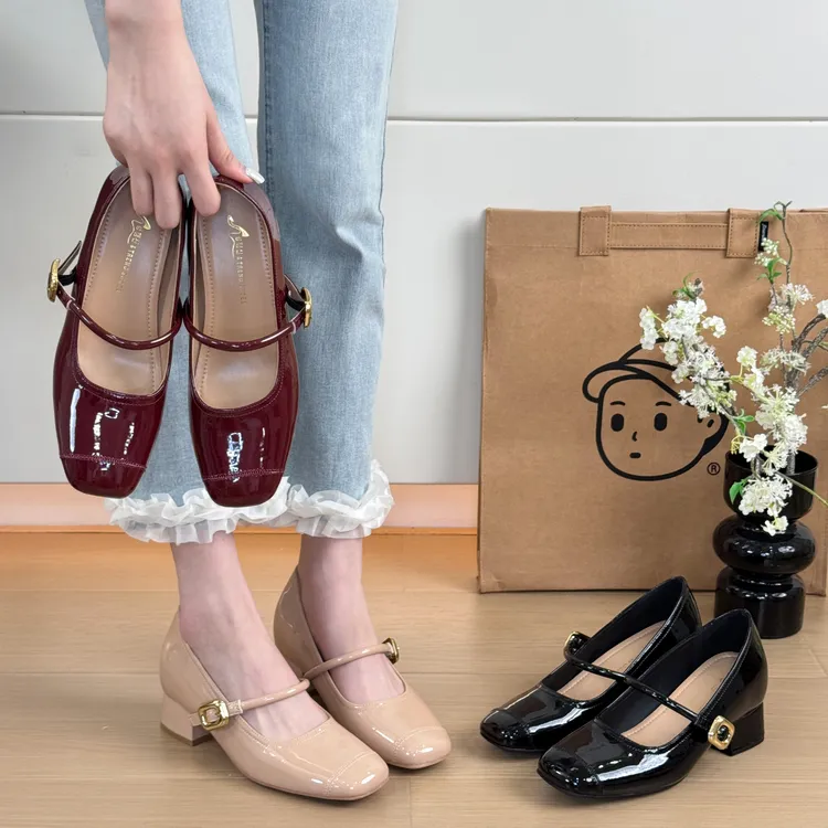 【福发发专属】软底夏季舒适单鞋百搭跟鞋粗跟薄款方头法式玛丽珍鞋