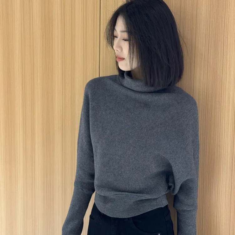 冬季新款设计感小众半高领堆堆领套头毛衣女内搭针织衫女长袖网红