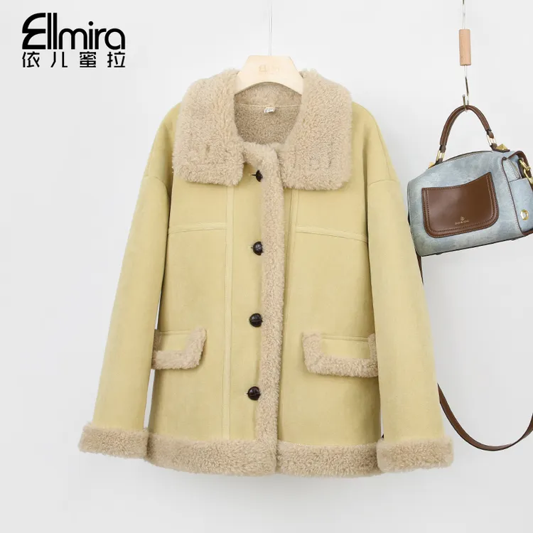 【琴韵】9704女童外套毛毛衣冬款翻领皮毛一体毛绒儿童上衣洋气高级