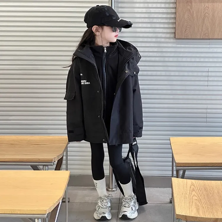 女童冲锋衣三合一春秋2025新款秋装儿童连帽外套女孩秋季户外风衣