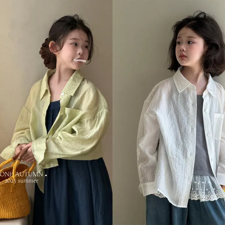女童夏装衬衫2025新款超好看百搭防晒长袖衬衫中大儿童薄款上衣潮