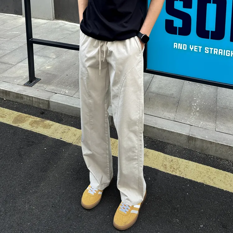 QUALCOMM美式潮流弯刀休闲裤男秋季微喇显高显瘦宽松直筒工装裤子