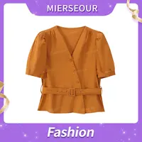 【午后遐想】温柔风侧系扣收腰短袖上衣6071