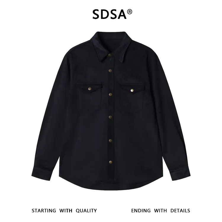 SDSA男士秋冬新款轻奢痞帅男装纯色翻领按扣长袖衬衫百搭时尚衬衣