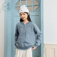 紫涵蓝灰条纹连帽针织衫女2025冬新款撞色内搭套头毛衣Z5Z09CS006