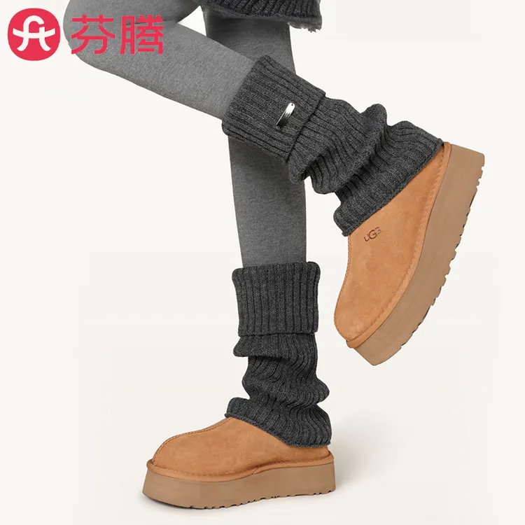 芬腾腿套堆堆袜子穿搭宽松秋冬女款Y2K中筒袜套深灰色金属标袜套