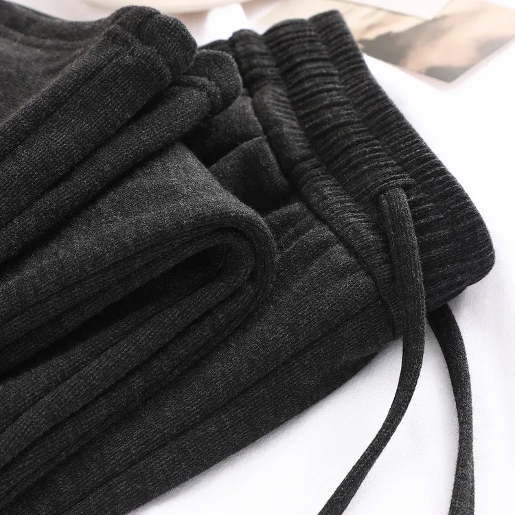 软糯可rua！黑灰色加绒窄版直筒糯米裤女冬季高腰显瘦垂感阔腿裤