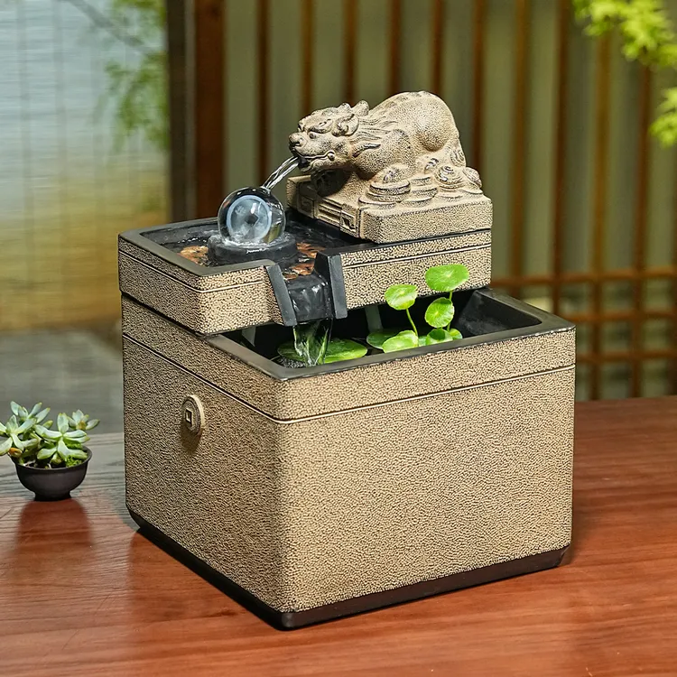 貔貅招财流水摆件新中式家居风水鱼缸客厅桌面加湿器循环水景摆设