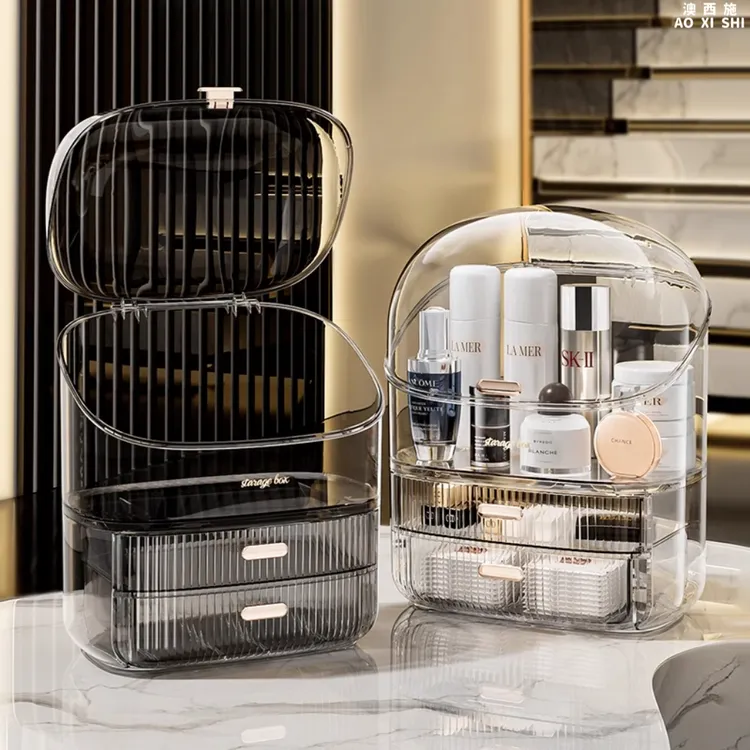 澳西施化妆品收纳盒桌面防尘抽屉式口红整理箱梳妆台护肤品置物架