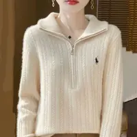 设计感满满~羊毛混纺针织半拉链半高领减龄厚款气质宽松针织衫女