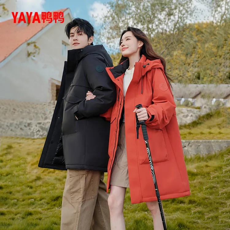 YAYA/鸭鸭【欧豪同款】羽绒服男女同款冬新款长款户外工装派克外套 