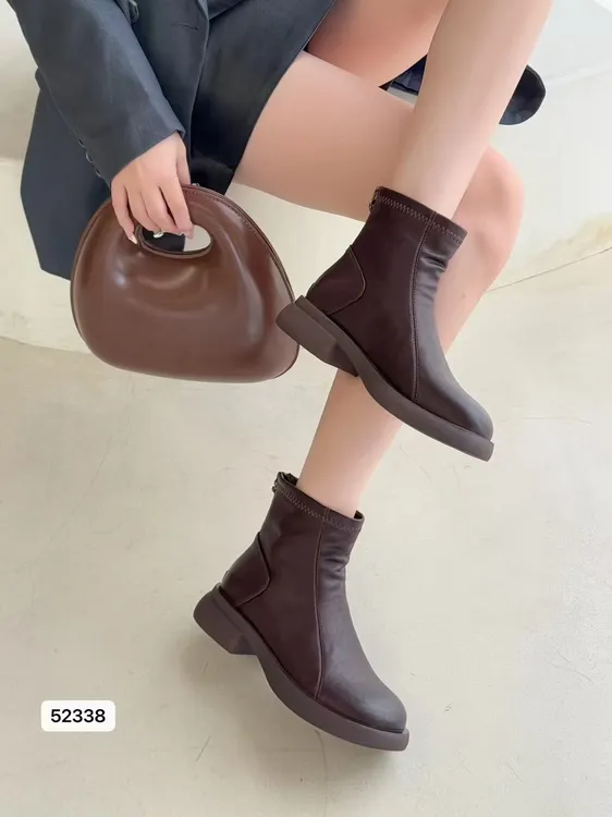 52338加绒款短靴圆头平底时尚休闲百搭冬季短靴