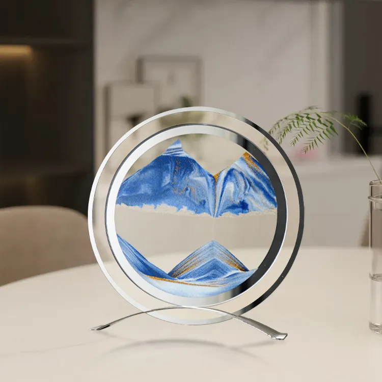 新款动景解压镜面流沙画简约抽象玻璃工艺品沙漏创意礼品轻奢摆件