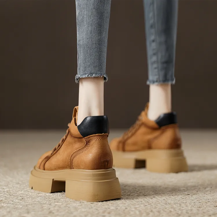 头层牛皮复古高帮靴子2025新款春秋单鞋松糕厚底巨好看短靴马丁靴