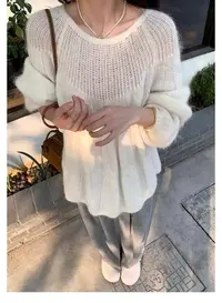 长毛马海麻花纹极简慵懒显瘦毛衣 X298