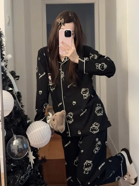 韩系Hellokitty情侣纯棉睡衣女春秋长袖长裤家居服套装可外穿休闲