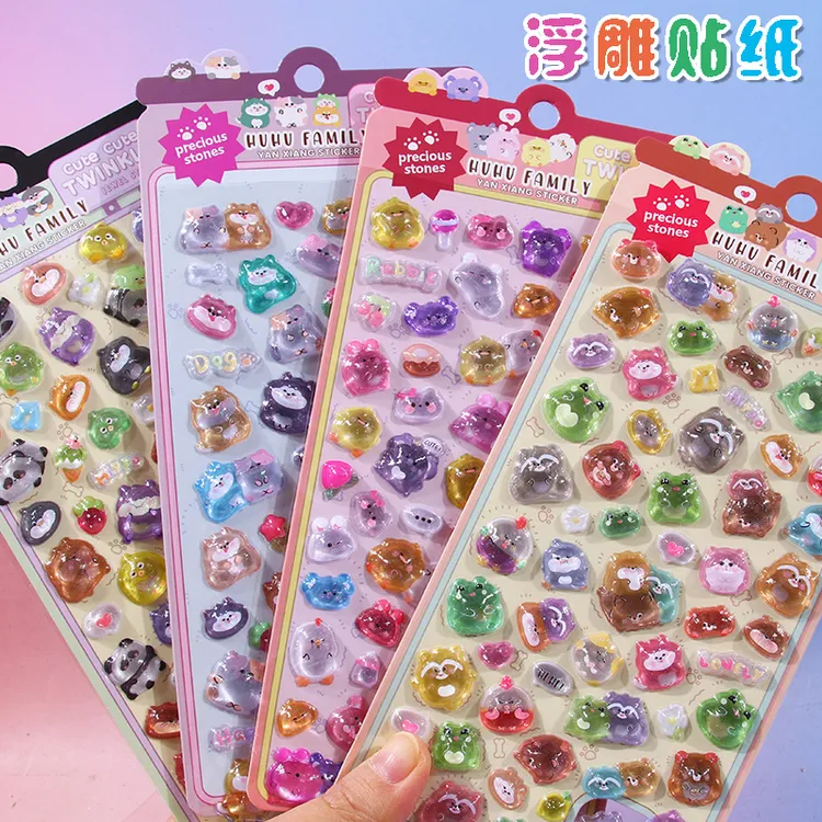 3d立体浮雕贴纸可爱卡通动物水晶宝石钻石儿童DIY手机壳装饰贴画