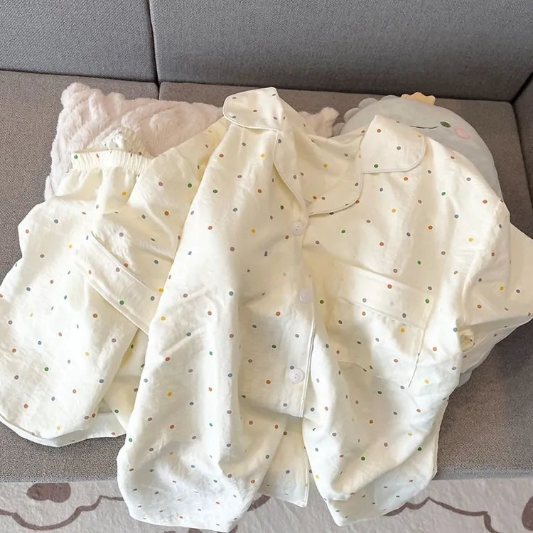 彩色波点睡衣女夏季款短袖短裤ins日系简约学生居家服套装可外穿