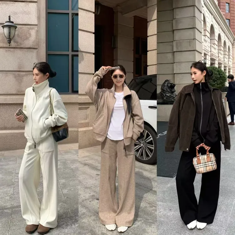 小暖炉软糯舒适银狐绒加厚套装立体裁剪显瘦慵懒老钱休闲套装