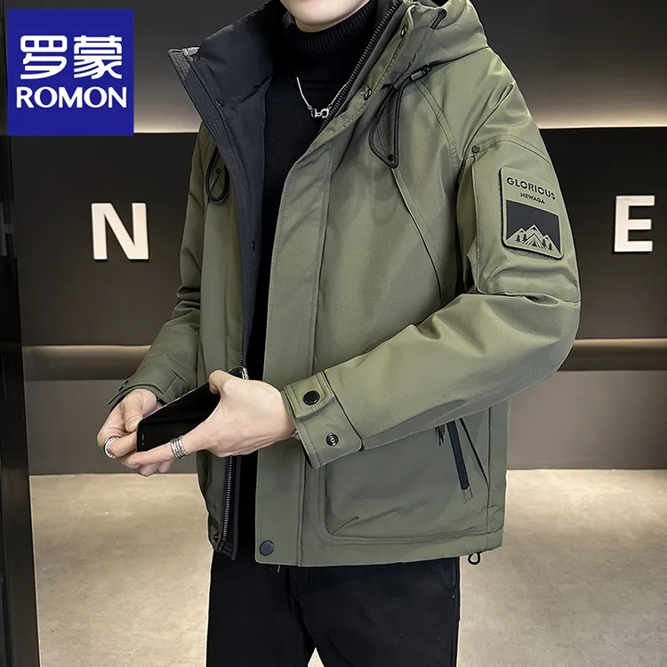 Romon/罗蒙冬季新款工装羽绒服男士韩版连帽防风保暖抗寒外套百搭