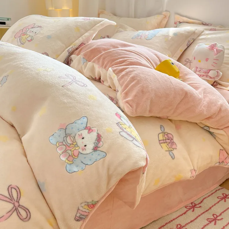 ins冬季牛奶绒四件套加厚保暖珊瑚法兰绒被套床单宿舍三件套床品